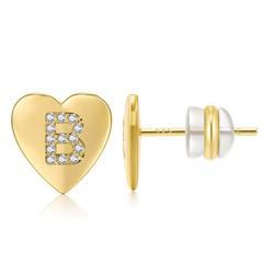 Heart Initial Earring<br>With CZ Accents <br> Letter B