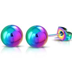 Anodized Rainbow Ball Earrings <br> Safe Surgical Stainless <br> Steel Posts
