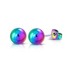 Anodized Rainbow Ball Earrings - Safe Surgical Stainless Steel Posts
