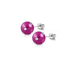 Magenta & CZ Ball Earrings - Safe Surgical Stainless Steel Posts
