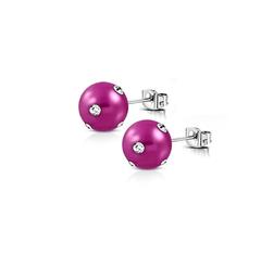 Magenta & CZ Ball Earrings <br> Safe Surgical Stainless Steel Posts
