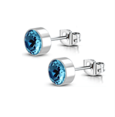 Aquamarine CZ Post Earrings - Safe Surgical Stainless Steel Posts

