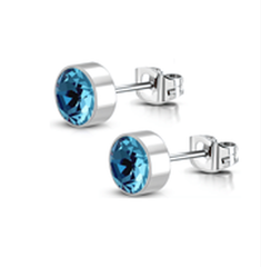 Aquamarine CZ Post Earrings <br> Safe Surgical Stainless <br> Steel Posts

