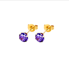 Amethyst CZ Post Earrings - Hypoallergenic - Safe Surgical Stainless Steel Posts

