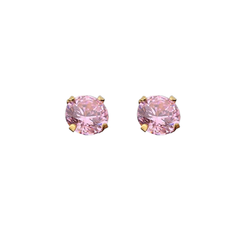 Pink Cubic Zirconia - Post Earrings - Gold