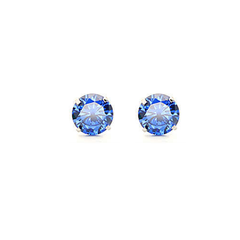 Sapphire Cubic Zirconia - Post Earrings - Silver