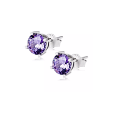 Amethyst CZ Studs - Hypoallergenic - Safe Surgical Stainless Steel Posts

