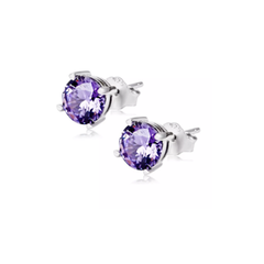 Amethyst CZ Studs - Hypoallergenic - Safe Surgical Stainless Steel Posts

