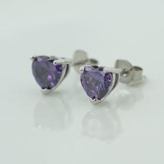 Amethyst CZ Heart Posts, - Hypoallergenic - Safe Surgical Stainless Steel Posts

