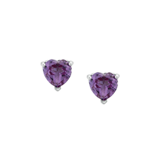 Amethyst CZ Heart Posts, - Hypoallergenic - Safe Surgical Stainless Steel Posts

