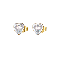 Clear CZ Heart Studs - Hypoallergenic - Safe Surgical Stainless Steel Posts
