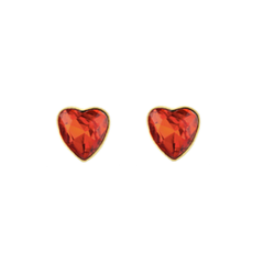 Red Cubic Zirconia <br> Heart - Post Earrings