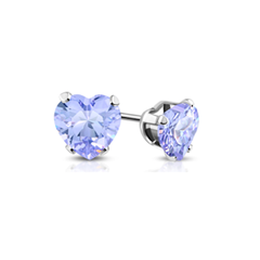 Lavender CZ Heart Earrings - Hypoallergenic - Safe Surgical Stainless Steel Posts

