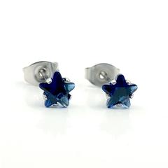 Sapphire CZ Star Post Earrings - Hypoallergenic - Safe Surgical Stainless Steel 