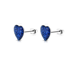 Blue Heart Shaped Resin < br> Druzy -  Post Earrings
