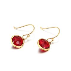 Red Crystal Dangle Earrings - Gold