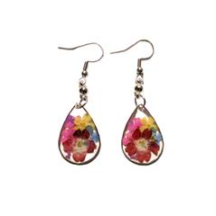 Multicolor Dried Flowers - Dangle Earrings  - Hypoallergenic - Safe Surgical Stainless Steel 