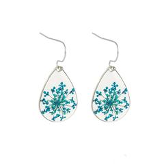 Blue Dried Flowers, Under Resin - Hypoallergenic - Safe Surgical Stainless Steel 