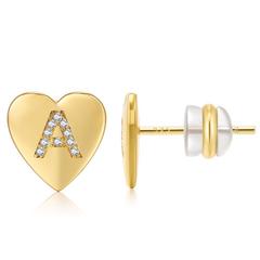 Heart Initial Earrings<br>With CZ Accents<br> Letter A