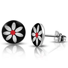 White and Red Flower <br> Post Earring