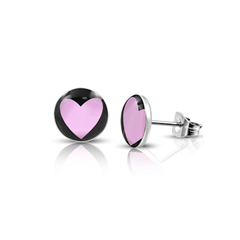 Pink Heart on Black - Post Earrings