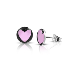 Pink Heart on Black <br> Medical Grade Surgical Stainless <br> Steel Posts