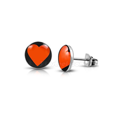 Red Heart on Black <br> Medical Grade Surgical Stainless <br> Steel Posts