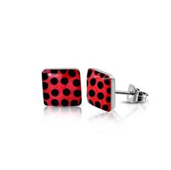 Black Dots on Red - Post Earrings