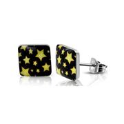Yellow Stars on Black <br> Medical Grade Surgical Stainless <br> Steel Posts