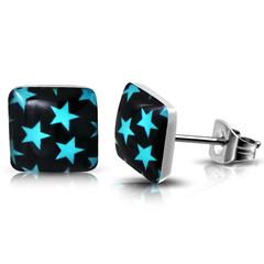 Turquoise Star on Black <br> Medical Grade Surgical Stainless <br> Steel Posts