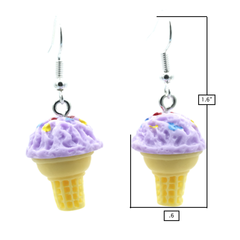 Lavender Ice Cream Cone<br>Earrings- Hypolallergenic <br> Nickel & Lead Free <br>
Safe For Sensitive Ears