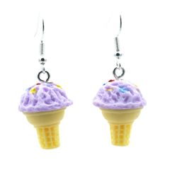 Lavender Ice Cream Cone<br>Earrings- Hypolallergenic <br> Nickel & Lead Free <br>
Safe For Sensitive Ears
