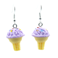 Lavender Ice Cream Cone<br>Earrings- Hypolallergenic <br> Nickel & Lead Free <br>
Safe For Sensitive Ears