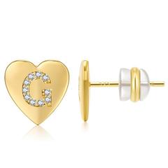 Heart Initial Earring<br>With CZ Accents <br> Letter G