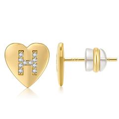 Heart Initial Earring<br>With CZ Accents <br> Letter H