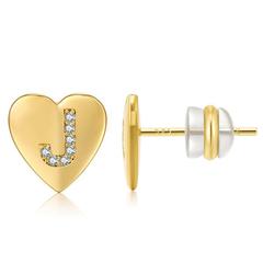 Heart Initial Earring<br>With CZ Accents <br> Letter J