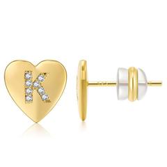 Heart Initial Earring<br>With CZ Accents <br> Letter K